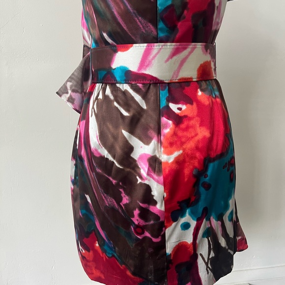 Express Silk Strapless Ruffle Mini Dress with Belt - Picture 8 of 10